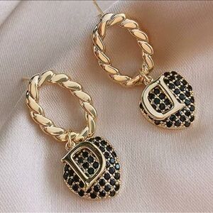 Gold and Black Heart Earrings